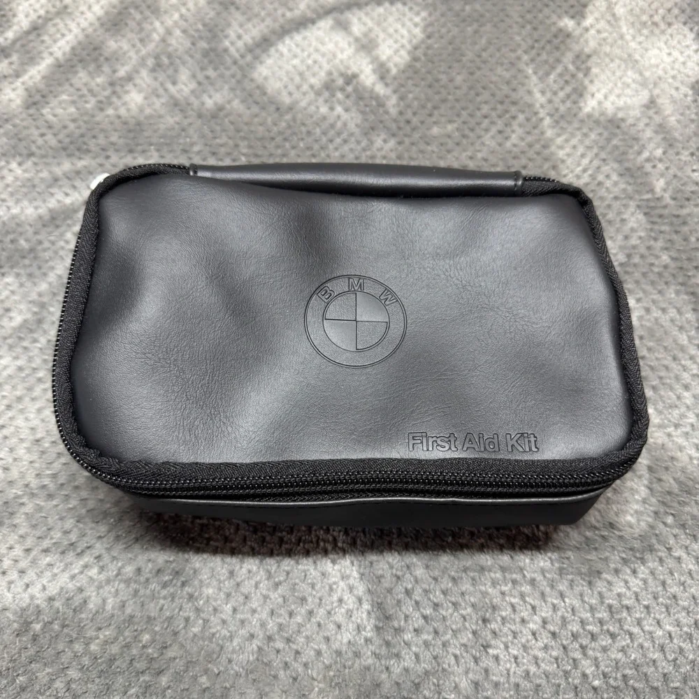 BMW First Aid Kit Pouch Black Faux Leather Zippered Emergency Storage Bag